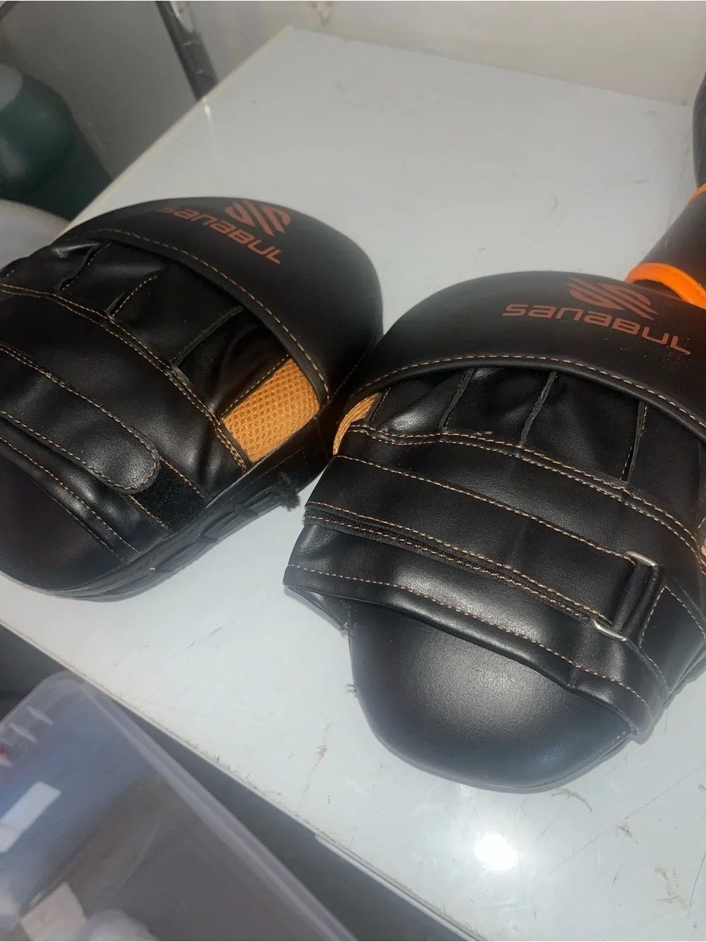 Adult Black and Orange Training Gloves and Mitts Set